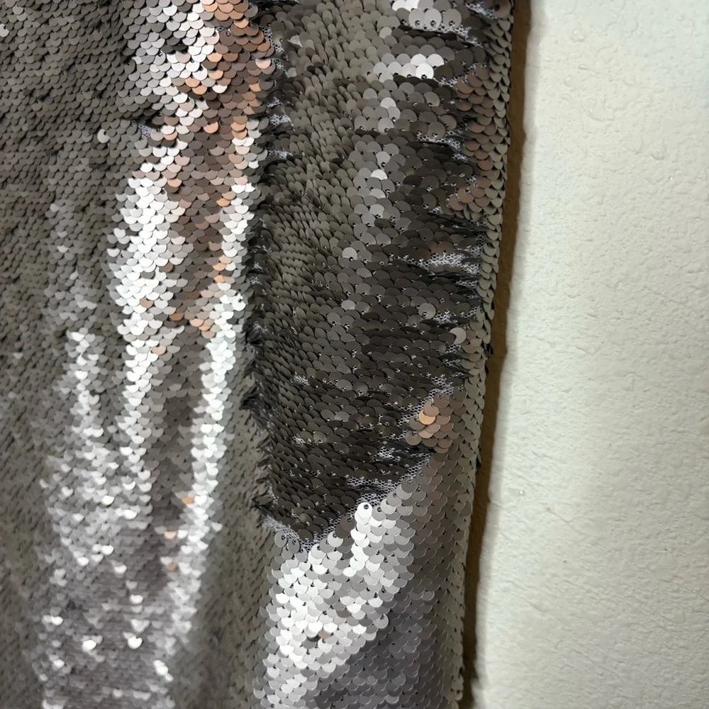 Banana Republic Matt Silver Sequin Pencil Midi Skirt Size 6